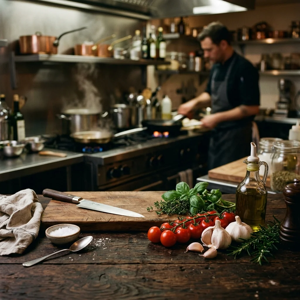 Chef preparing food in a professional kitchen